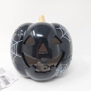 Black Ceramic Pumpkin Lantern With LED Light & Spider Webs Target Bullseye